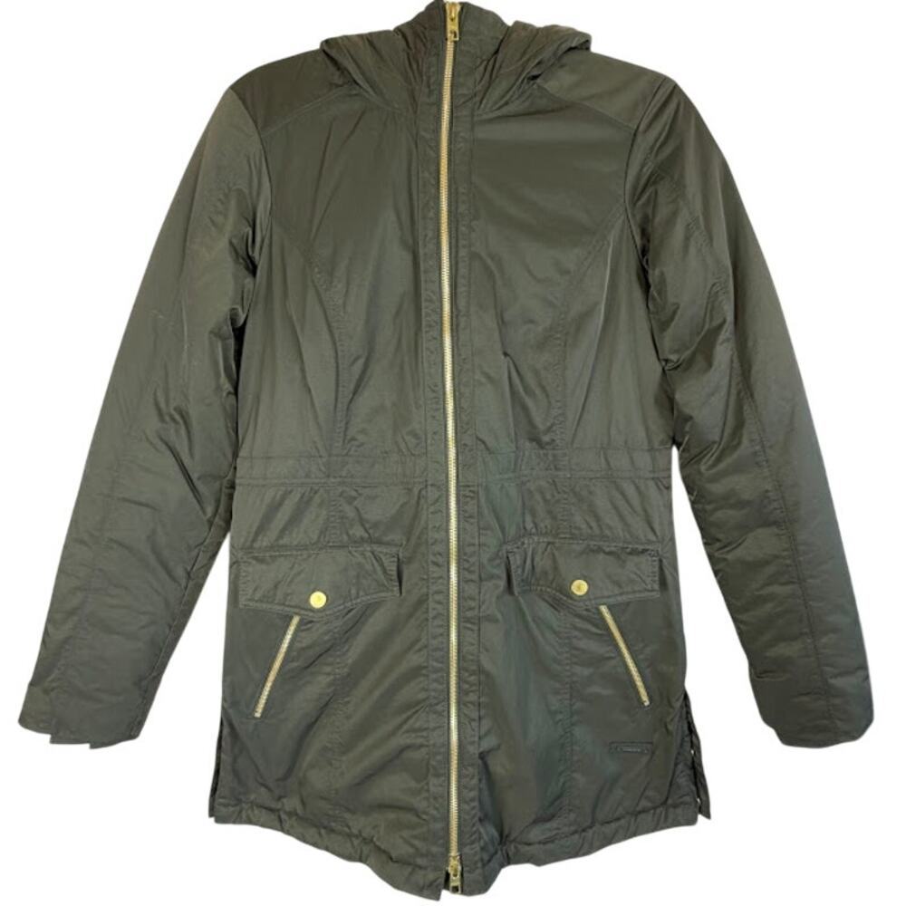 Athleta Hooded Quilted Lined Insulated Parka Hooded Jacket Olive Green Womens XS